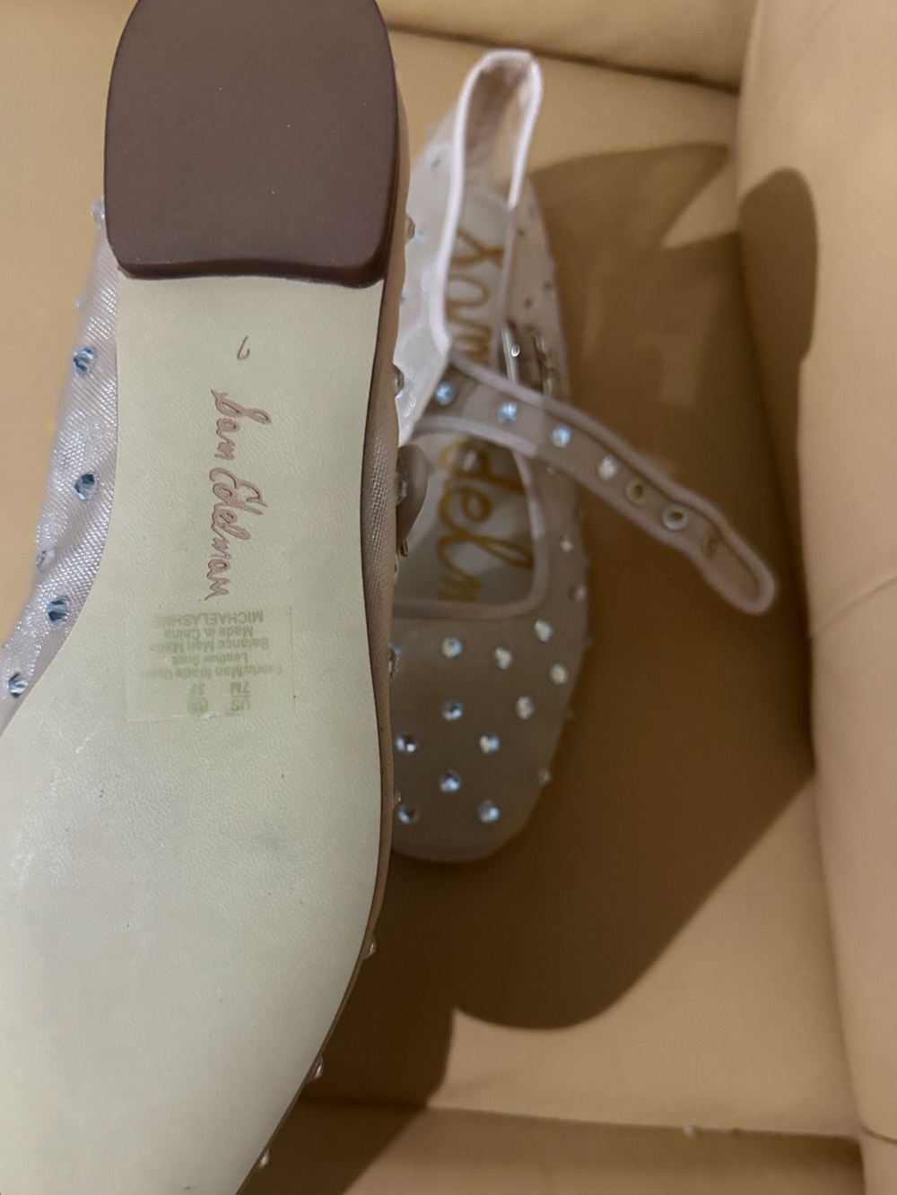 Sam Edelman Nude Mesh Mary Jane Flats with Crystal Studs - Picture 5 of 6